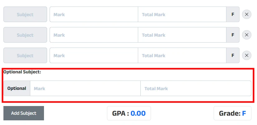 Optional Subject select image of HSC GPA calculator by mark of Bangladesh