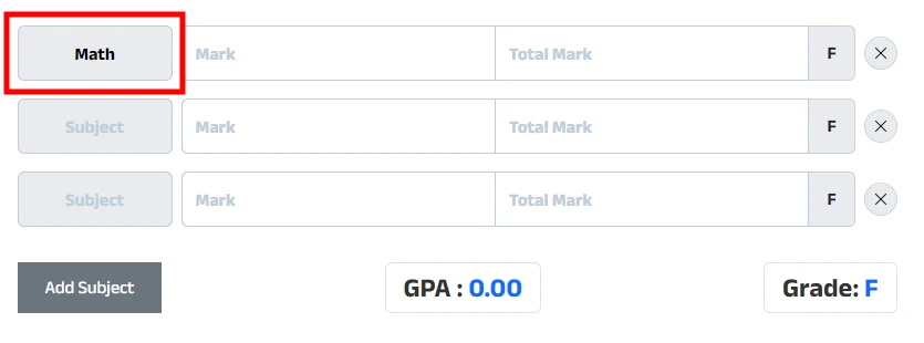 Subject input value image of HSC GPA calculator by mark of Bangladesh